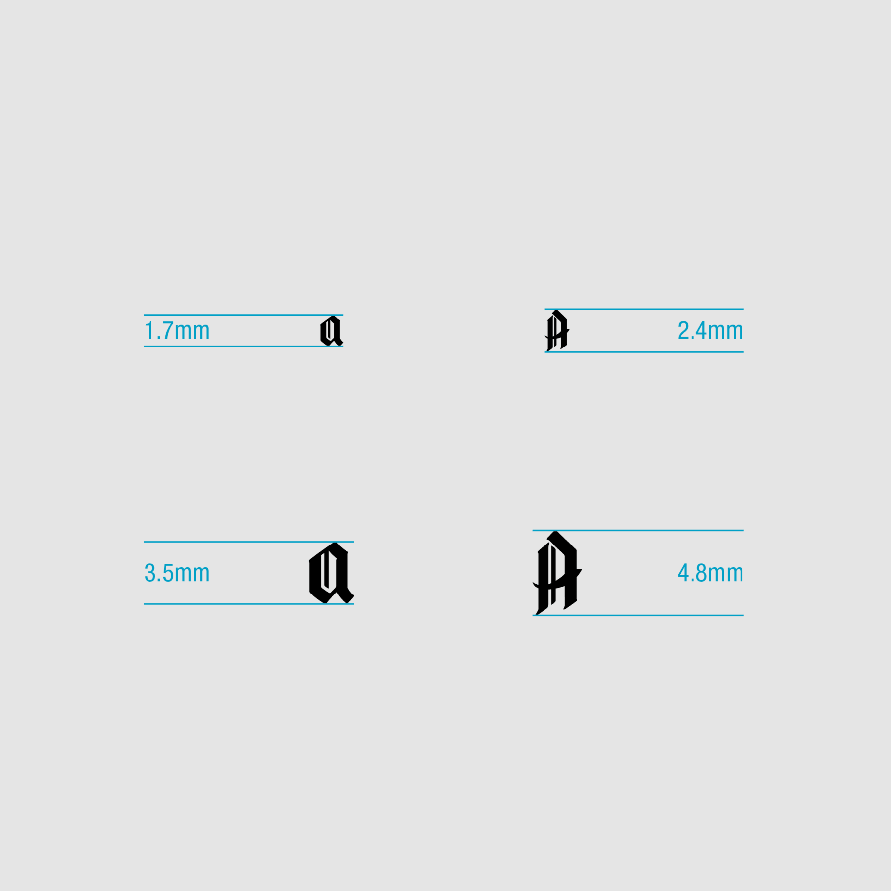 Gothic Alphabet Sizes Gothic Alphabet Sizes