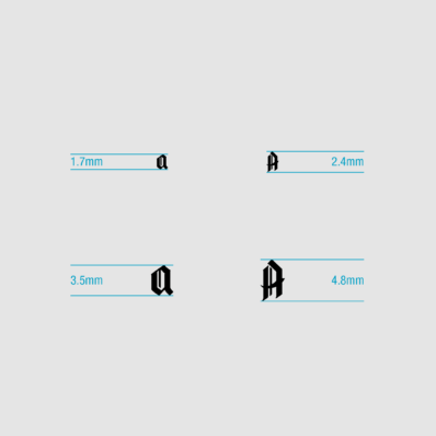Gothic Alphabet Sizes