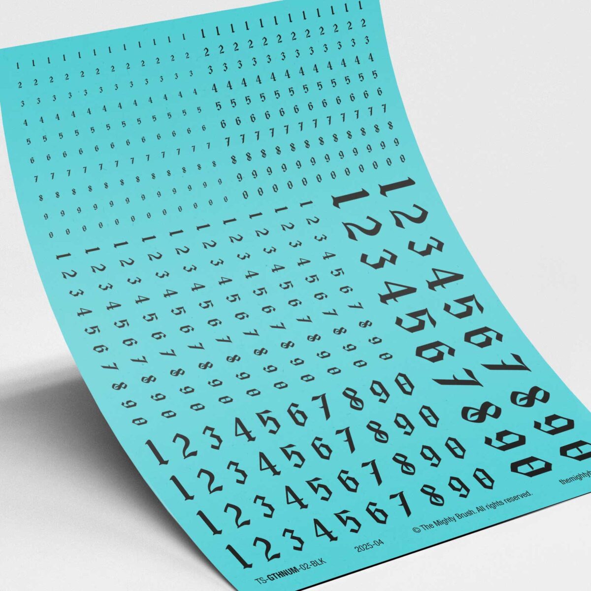 Gothic numbers waterslide transfers decals - black