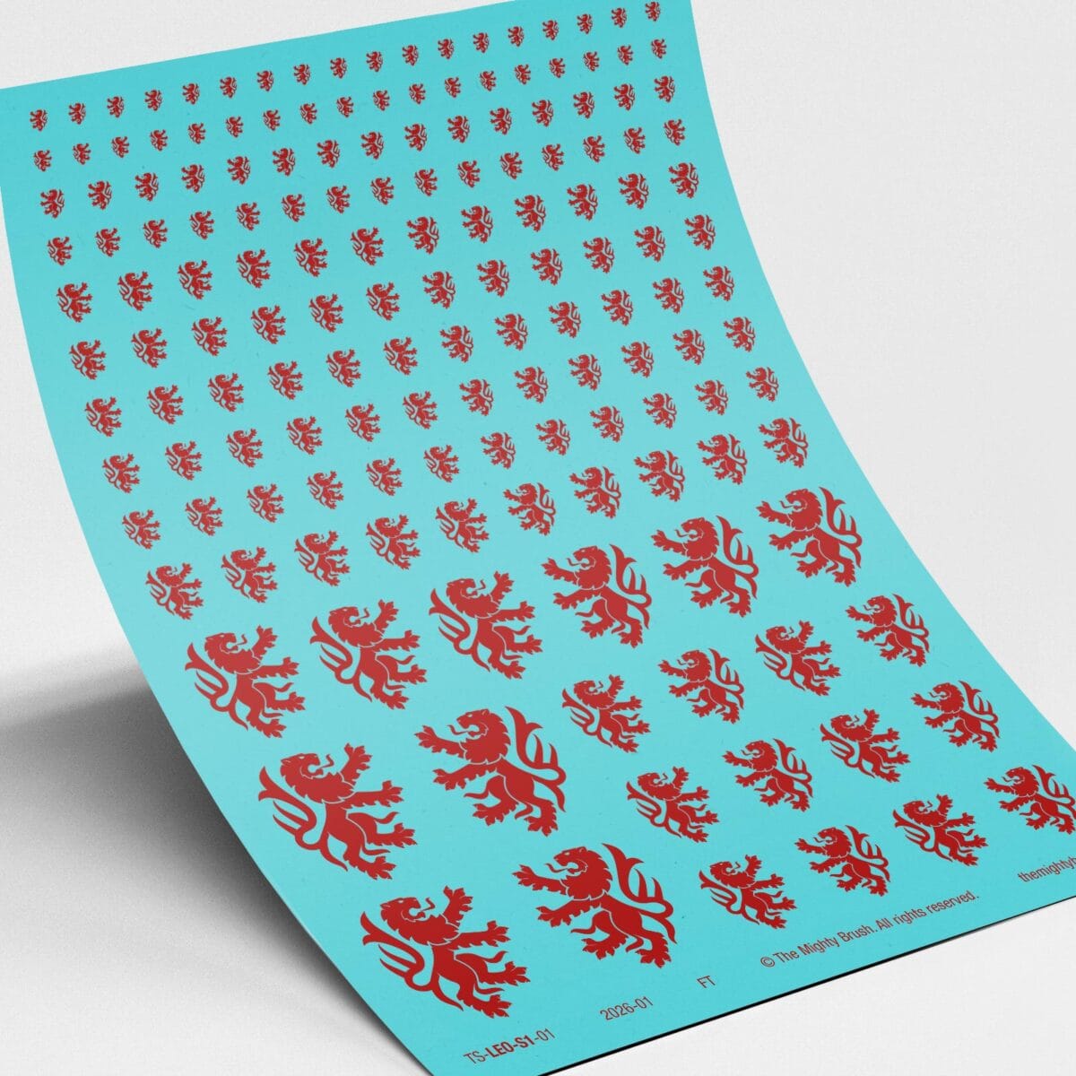 The Mighty Brush Heraldic Lion Transfers Decals - Red