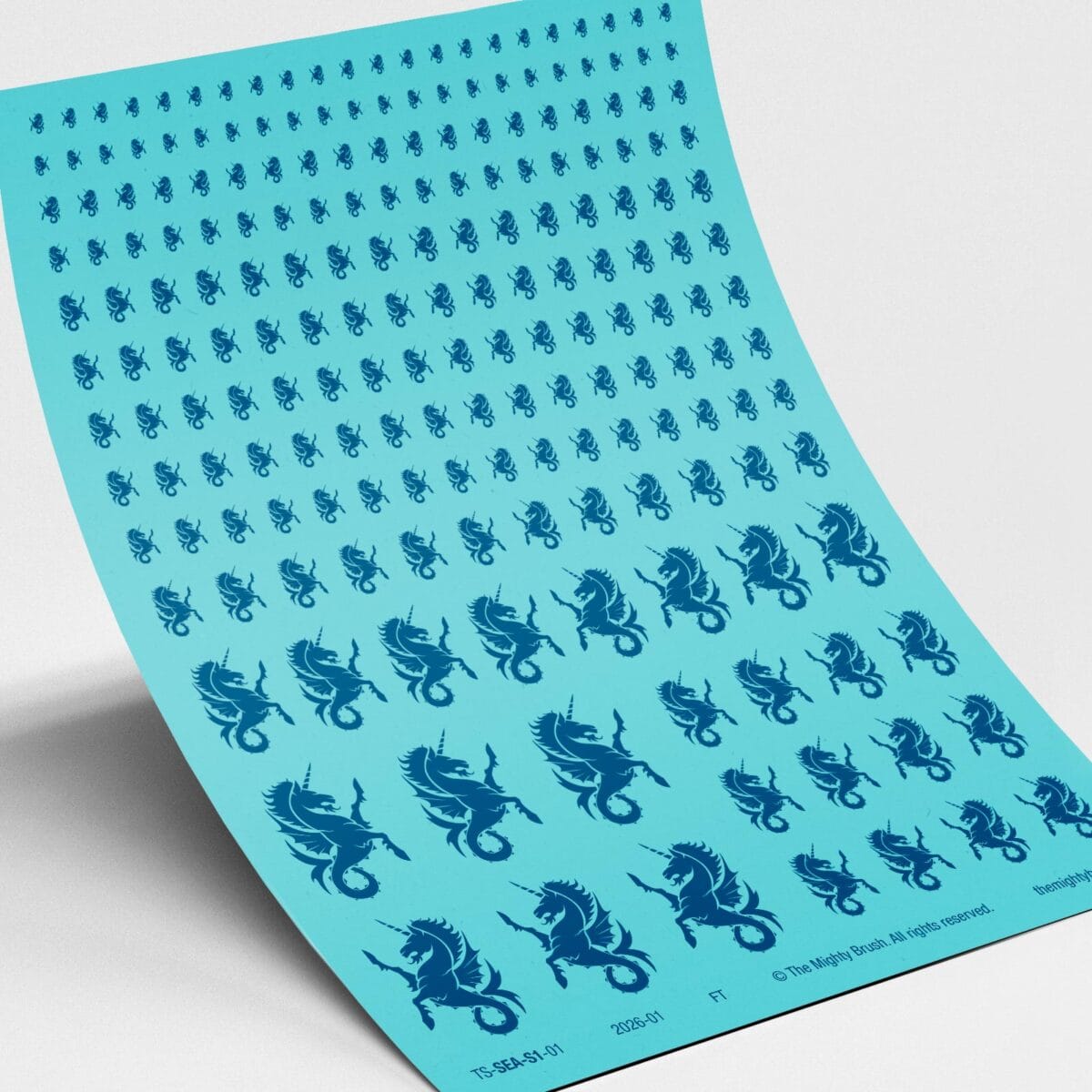 The Mighty Brush Heraldic Seahorse Transfers Decals - Blue
