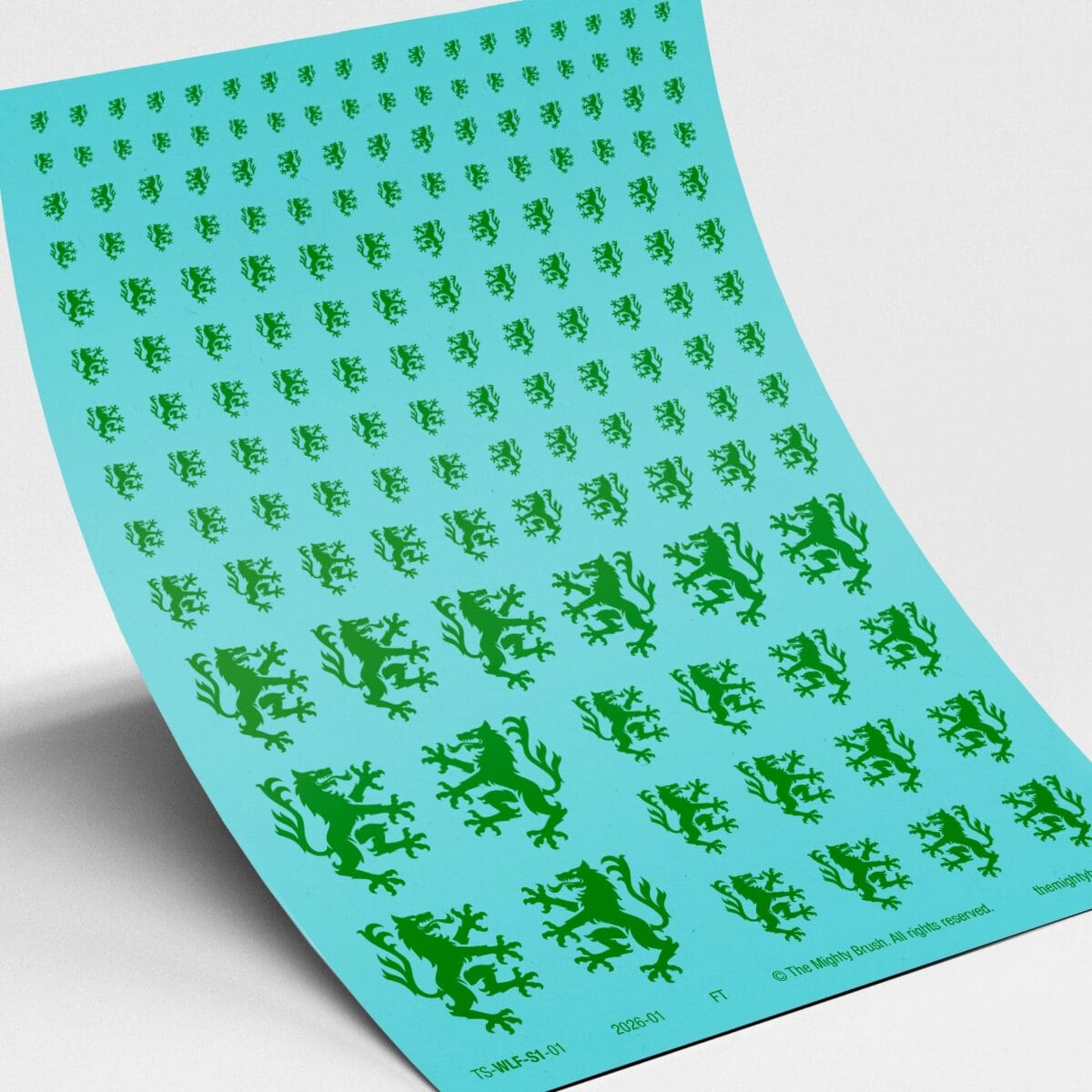 The Mighty Brush Heraldic Wolf Transfers Decals - Green