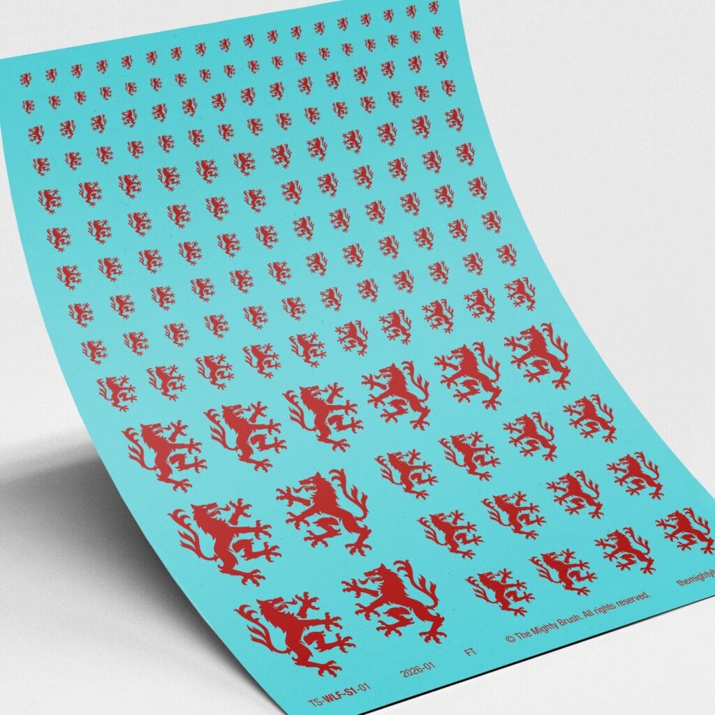 The Mighty Brush Heraldic Wolf Transfers Decals - Red